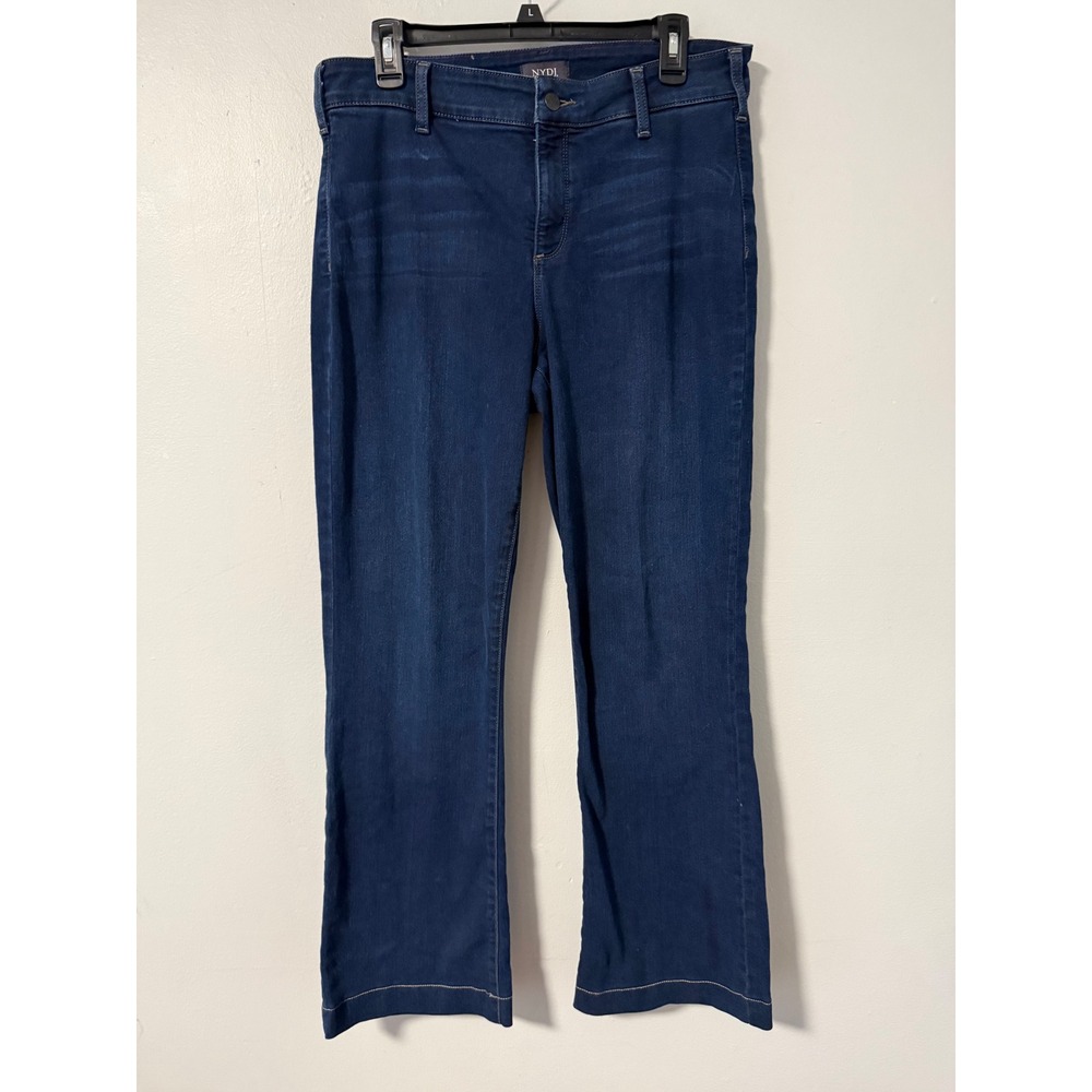 NYDJ Teresa Trouser Jeans Dark Indigo Wide Leg Lift Tuck Size 12 x 30" High Rise